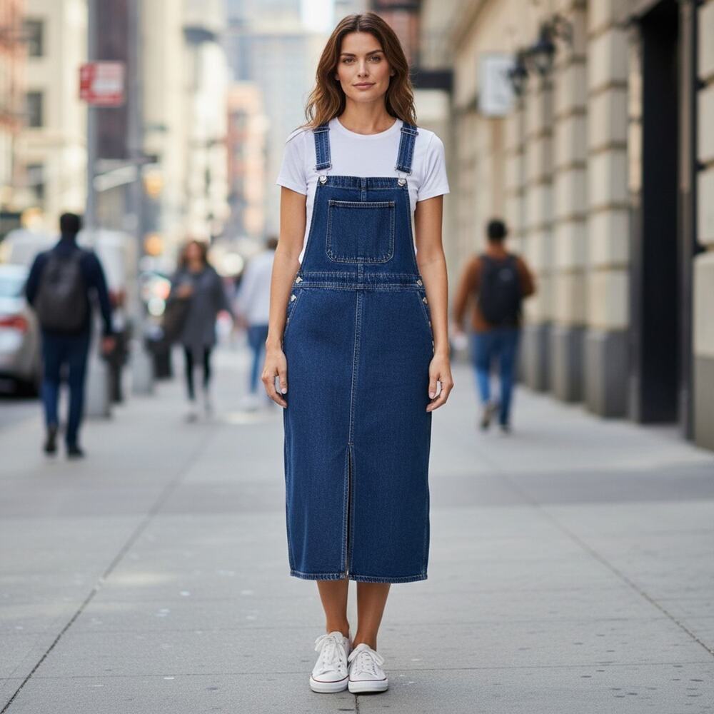 NWT Denim Sleeveless Maxi Dress Jean Jumper 18 Modest Cottagecore Minimialist